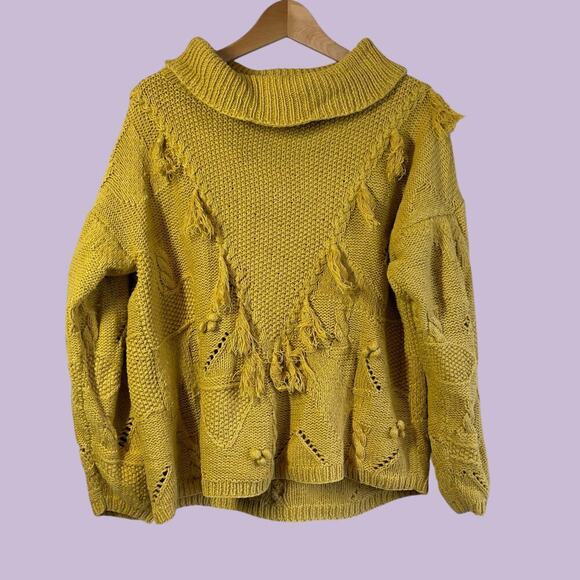 Jennifer Reed hand knitted yellow vintage sweater with tassels large - Picture 13 of 13